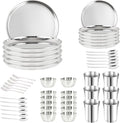 48 Pieces Dinner Set Stainless Steel Dinnerware Set Service for 6 (Full Plates Quarter Dishes Bowls Tumblers) Metal Reusable set for Home Kitchen Camping Dishwasher Safe