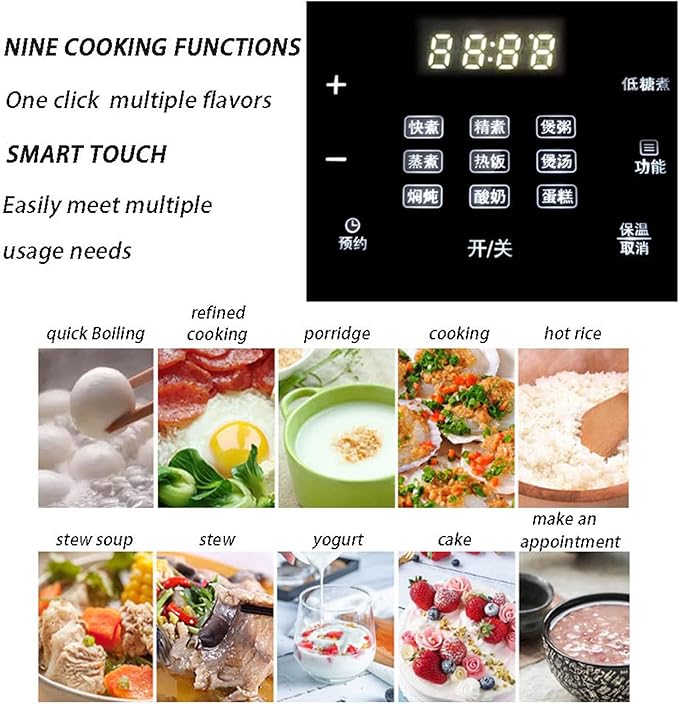 Smart Rice Cooker 3L Slow Cooker and Steame with 9 Cooking Functions 24-Hour Smart Appointment and Dual Bile Dual Mode