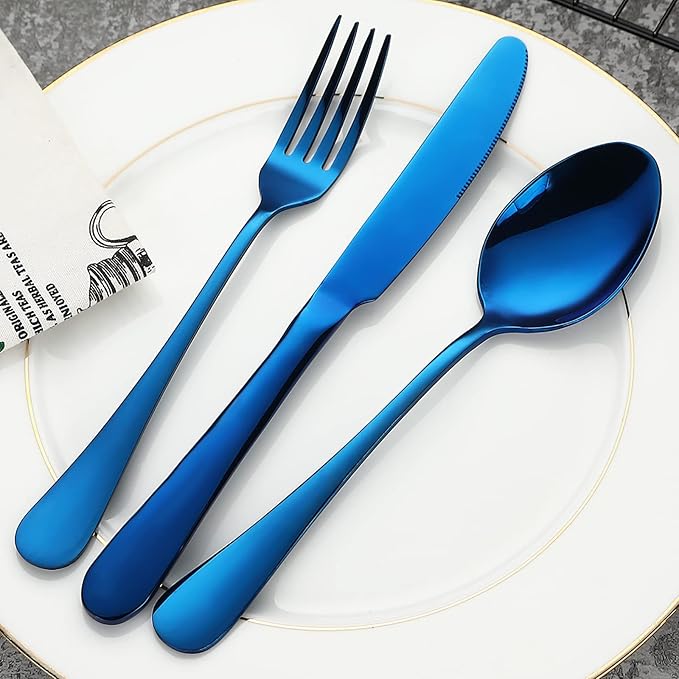 Blue Silverware Set Flatware Cutlery - 20 Pieces Stainless Steel Tableware Set Service for 4Include Fork Knife SpoonMirror PolishedDishwasher Safe