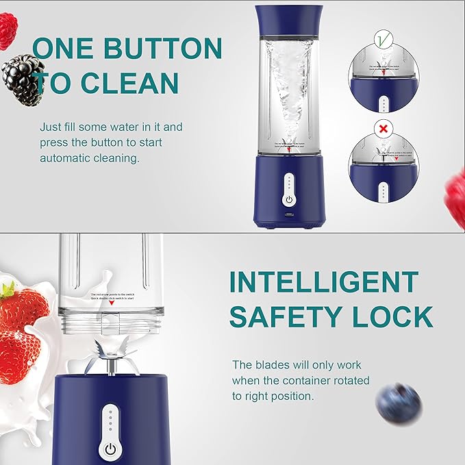 22oz Portable USB Blender 150W Cordless Mini Smoothie Maker Lightweight 10+ Blends Travel/Gym/Office Use