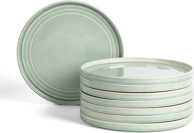 Stone Lain Claire 8-Piece Dinner Plate Set Stoneware Plates Dishwasher and Microwave Safe Dish Set for 8 Green