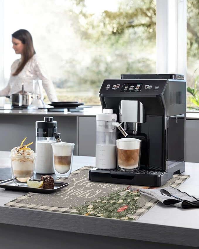 Coffee Mat Coffee Bar Mat for Countertops Christmas Watercolor Squirrel with Xmas Tree Grey Absorbent Coffee Maker Mat Rubber Backed Dish Drying Mat for Coffee Espresso Machine Coffee Maker 18x28