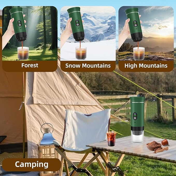 Portable Coffee Maker for Travel &amp Camping Portable Espresso Maker with Bag Rechargeable Cordless Battery Operated Coffee Makers for Ground Coffee NS Capsule RV Hiking Office(Green)