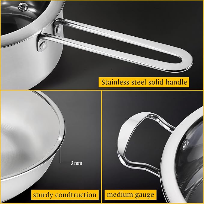 Wodillo 6Pcs Pots and Pans Set Stainless Steel Pot Set Nonstick Kitchen Cookware Set Induction Pots Set with Stay-Cool Handle Works with Electric and Gas Cooktops Dishwasher Safe