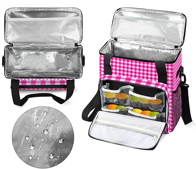 Flamingo Plaid Coffee Maker Carrying Bag Portable Travel Storage Tote Bag Compatible with K-Mini or K-Mini Plus Single Serve Coffee Brewer Carrying Case with Multiple Pockets &amp Shoulder Strap