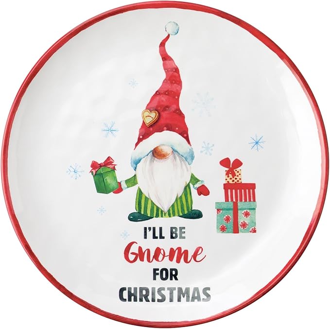 UPware 12 Piece Gnomies Melamine Dinnerware Sets Outdoor Dishes Set Plates and Bowls Sets Christmas Decorations Service for 4 White
