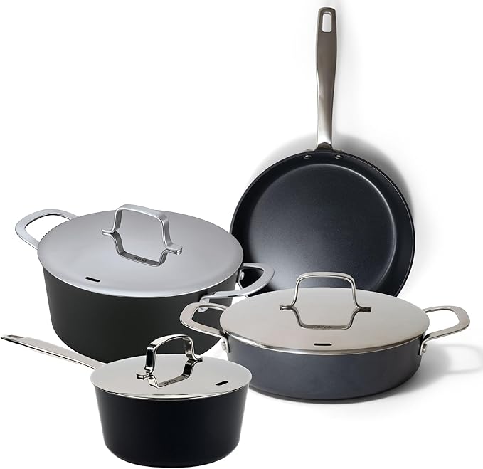 Alva Maestro 7-Piece Ceramic Nonstick Cookware Set – Made Without PTFE PFOA PFAS Non-Toxic Pots &amp Pans with Lids – Induction &amp Oven Safe to 400°F – Even Heat Easy Clean Durable Aluminum