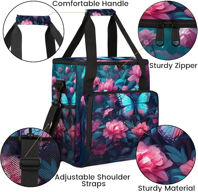 Dreamy Butterfly Coffee Maker Carrying Bag Cute Butterfly Travel Storage Bag Compatible with K-Mini or K-Mini Plus Single Serve Coffee Brewer Carrying Case with Multiple Pockets &amp Shoulder Strap