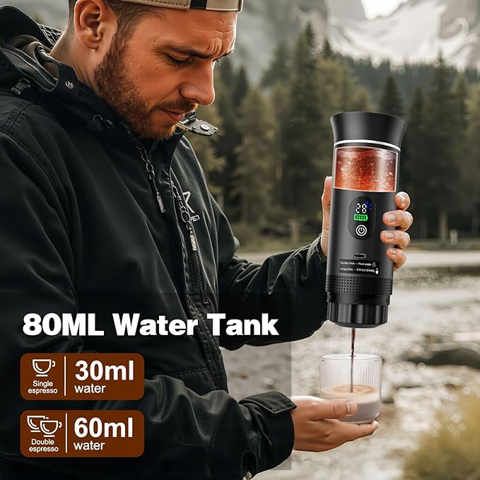 Portable Battery Espresso Coffee Maker for Travel 20 bar Mini Car Espresso Machines 3-in-1 Self-Heating Electric Espresso Maker USB-C Ground Coffee &amp Capsule Pod(Ns&ampDG) RV Hiking Office