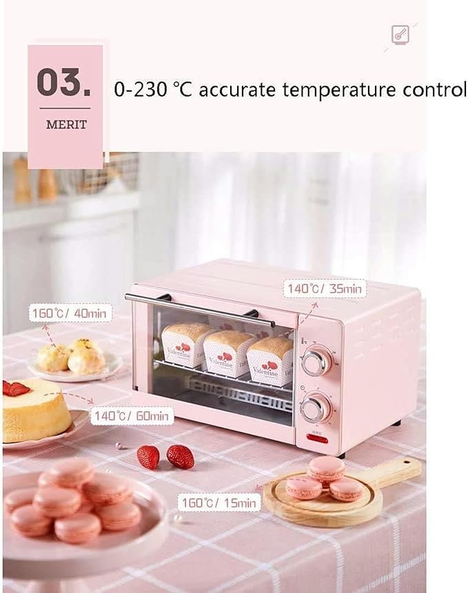 Mini Electric Oven Of 1000 W For Home 11 L Temperature Control 100-230 ℃ And 60-Minute Timer Bread Smart Bank Tempered Glass Door