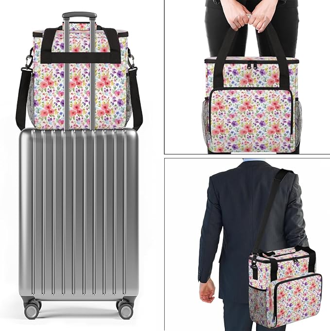Abstract-Floral Coffee Maker Carrying Bag Portable Travel Storage Tote Bag Compatible with K-Mini or K-Mini Plus Single Serve Coffee Brewer Carrying Case with Multiple Pockets &amp Shoulder Strap