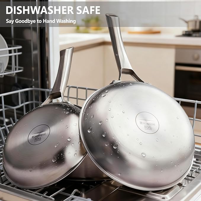 Bonnlo 5 Pieces Cookware Set 3-Ply Stainless Steel Skillets Set with Lids Chef's Pan Kitchen Set Oven &amp Dishwasher Safe Induction Cooking Set PFOA &amp PTFE Free Compatible for All Cooktops