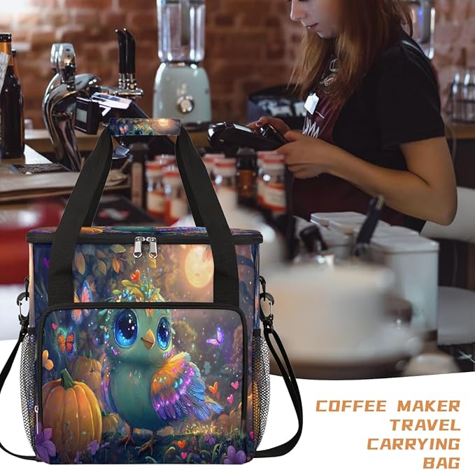 Pretty Bird Pumpkin Butterfly Coffee Maker Carring Bag Travel Carrying Storage Tote Bag Compatible with Keurig K-Mini or K-Mini Plus Portable Single Serve Coffee Brewer Case with Pockets
