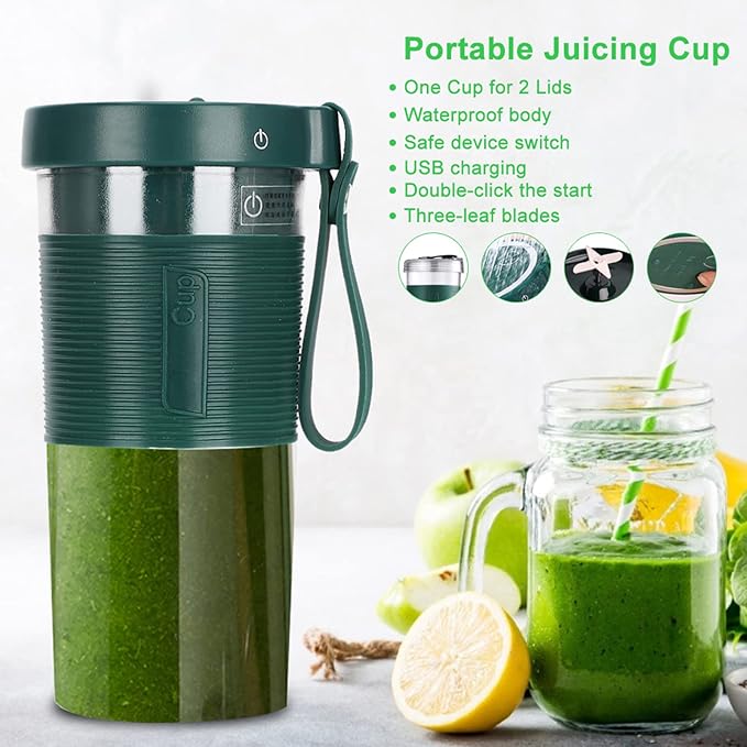 Portable Electric Juicing Cup Rechargeable Juicer with Three Leaf Stainless Steel Blades 2000mAh USB Rechargeable Battery 320ml Food Grade TRITAN Cup for Travel Home Office Use (320ml)