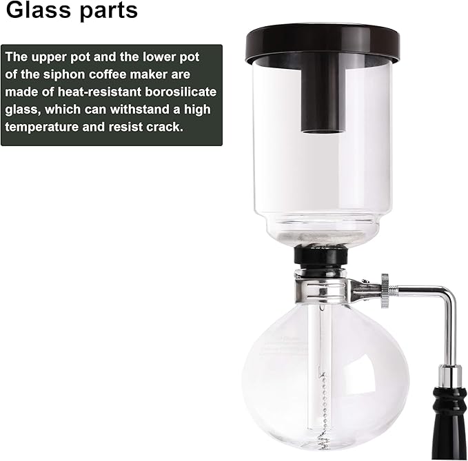 LUEUR Siphon Coffee Maker Vacuum Coffee Brewer Heat-Resistant 5-Cup Glass Siphon Coffee Maker with Reusable Cloth Filter Hot Tea Maker for Home Household and Office