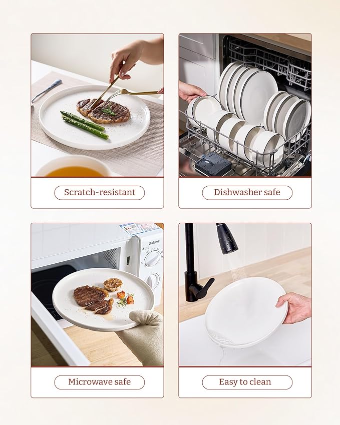 Famiware Porcelain Dinnerware Set 18-Piece Modern Plate and Bowl Set dish set for 6 Microwave and Dishwasher Safe Tableware White