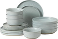 Gibson Elite Overbrook 16-Piece Pottery Clay Stoneware Dinnerware Set – Light Blue Reactive Glaze Stackable Plates and Bowls w/Pasta Bowl Service for 4 – Microwave &amp Dishwasher Safe