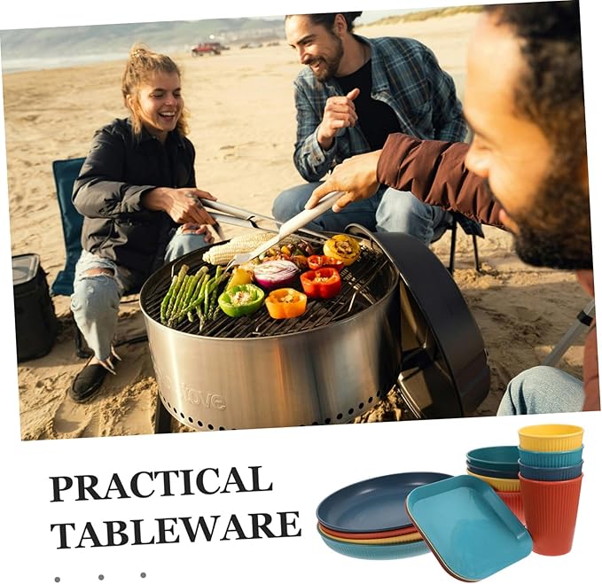 Cabilock Camping Bowl and Utensil Set Unbreakable Dinnerware Set Square Plates Bowls for Outdoor Gatherings Parties Bbq