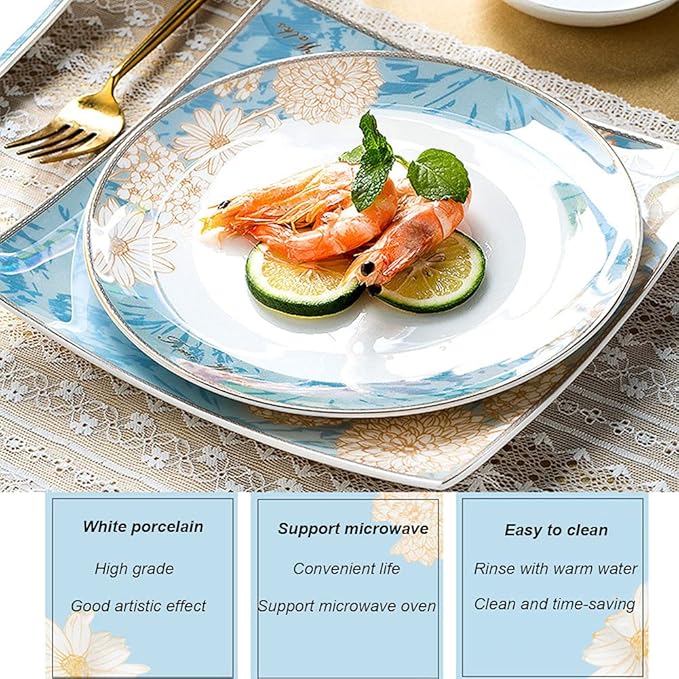 Bone China Dining Dishes Set 60 Pcs Dinnerware Set Home New Chinese Dinner Plate Light Luxury Modern Tableware Set Hand Glazing and Tough Texture
