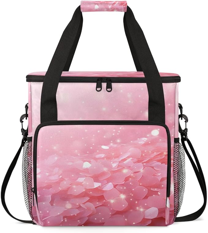 Glitter Sequin Coffee Maker Carrying Bag Pink Portable Travel Storage Tote Bag Compatible with K-Mini or K-Mini Plus Single Serve Coffee Brewer Carrying Case with Multiple Pockets &amp Shoulder Str