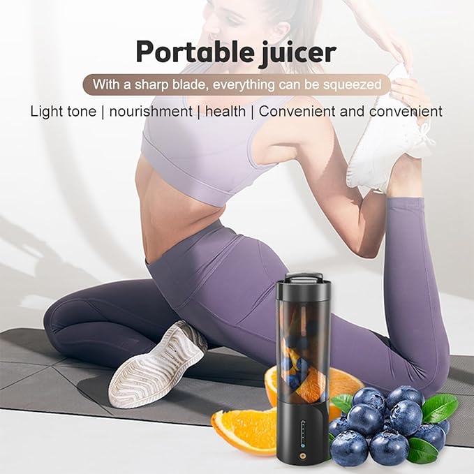 Portable Blender 15W High Power with Magnetic Charging 450ml Personal Smoothie Maker 20000rpm (Black)