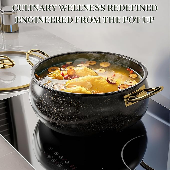 Fully Clad 5-Ply Stainless Steel Cookware Set 12Pcs Nonstick Pots and Pans Set with Stay-Cool Handles Induction Compatible Stackble Design Includes with Frying Pan Saucepans and Saute Pan (Black)