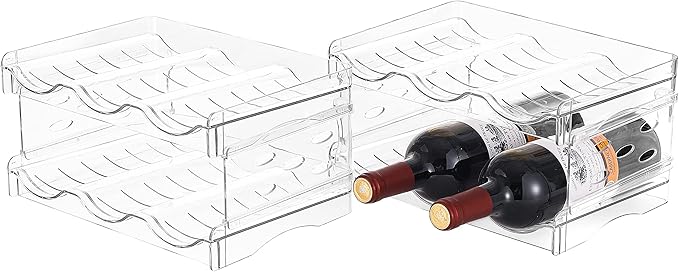 IEEK 4 Pack Stackable Wine and Water Bottle Holder Free-Standing Fridge Wine Bottle Organizers Clear Plastic Water Bottle Holder for CabinetRefrigeratorPantryKitchen CountertopsHolds 12 Bottles