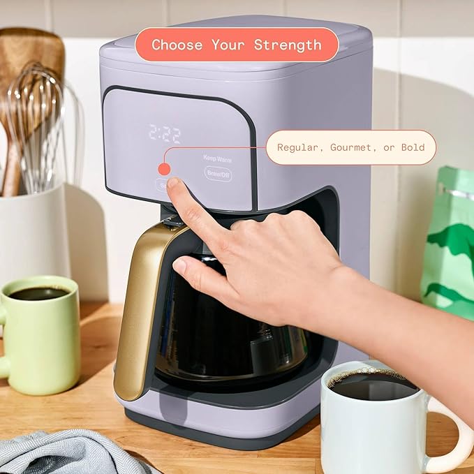12 Cup Programmable Coffee Maker with Glass Carafe Reusable Filter and Touch Display (Lavender)