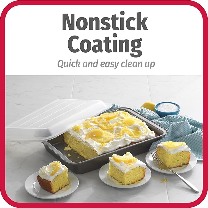 GoodCook Set of 2 Nonstick Steel 13 x 9 Cake Baking Pans with Covers Gray