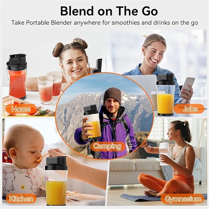 Portable Blender 6000mAh USB Rechargeable Smoothie Maker 24oz BPA Free Juicer Cup with 6 Blades for Shakes Travel Home &amp Office