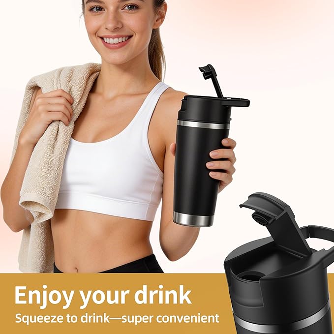 Portable Personal Blender 20oz Vacuum Cup Cordless Blende for 120 Watt Rechargeable Personal Size blender With Stainless Steel Bottle Ideal For-Shakes and Smoothies BPA Free (Black）