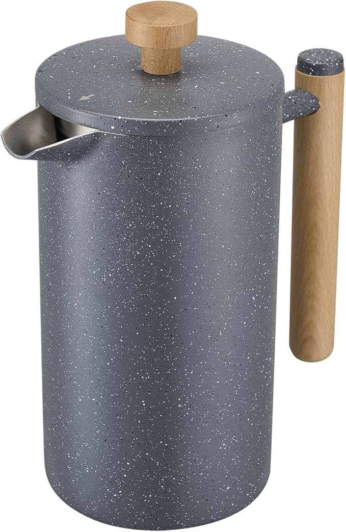 French Press Coffee Maker 34 Oz Stainless Steel 1 Liter French Press Double-Walled Thermal Insulation for Heat Retention Fine Mesh Filter for Smooth Brew with Ergonomic Handle