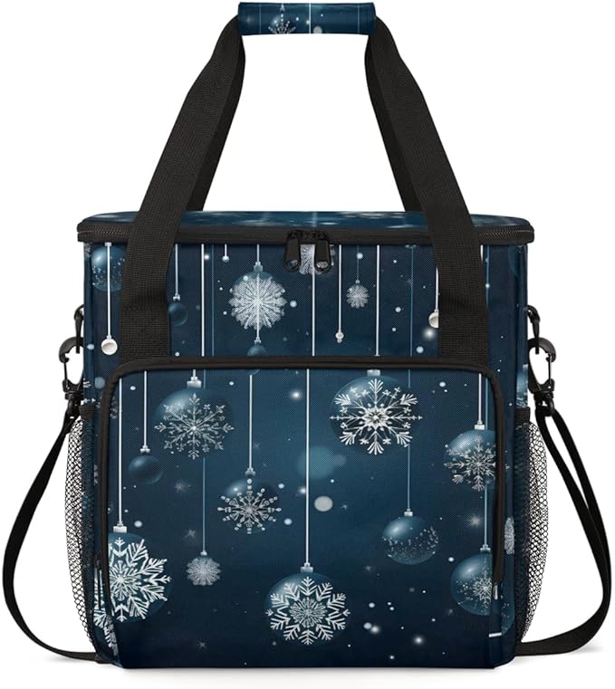 Christmas Snowflakes Coffee Maker Carrying Bag Fantastic Snowflakes Travel Storage Bag Compatible with K-Mini or K-Mini Plus Single Serve Coffee Brewer Carrying Case with Pockets &amp Shoulder Stra
