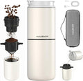 HAUSHOF Portable Coffee Maker Travel Coffee Maker Battery Operated Small Pour Over Set Compact Coffee Maker with Electric Grinder &amp Insulated Mug for Travel Camping Car