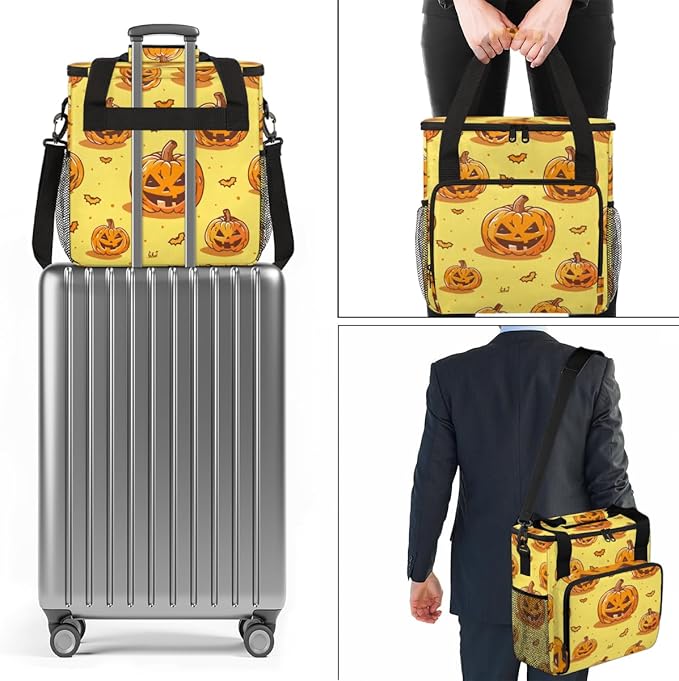Retro Pumpkin Coffee Maker Carrying Bag Mystical Pumpkin Travel Storage Bag Compatible with K-Mini or K-Mini Plus Single Serve Coffee Brewer Carrying Case with Multiple Pockets &amp Shoulder Strap