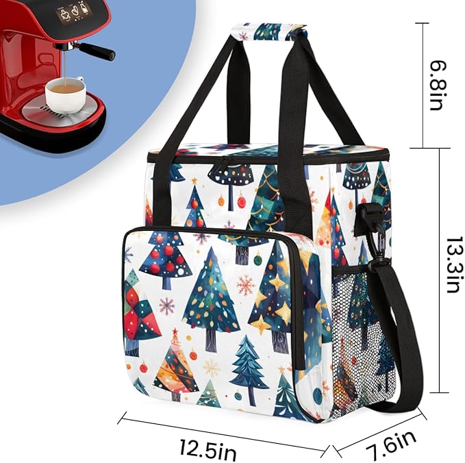 Cartoon Tree Coffee Maker Carrying Bag Oil Painting Tree Travel Storage Bag Compatible with K-Mini or K-Mini Plus Single Serve Coffee Brewer Carrying Case with Multiple Pockets &amp Shoulder Strap