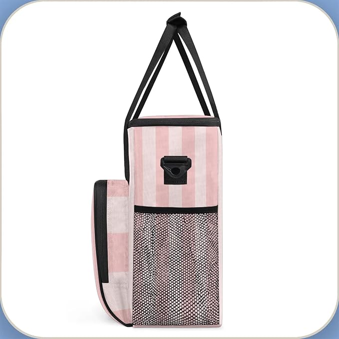 Pink Stripes Travel Coffee Maker Carrying Bag Large Organizer Storage Tote Bag Insulated Reusable Cooler Grocery Bags