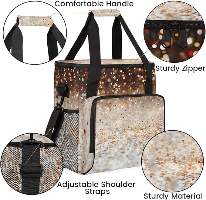 Glitter Coffee Maker Carrying Bag Gold Sequin Portable Travel Storage Tote Bag Compatible with K-Mini or K-Mini Plus Single Serve Coffee Brewer Carrying Case with Multiple Pockets &amp Shoulder Str