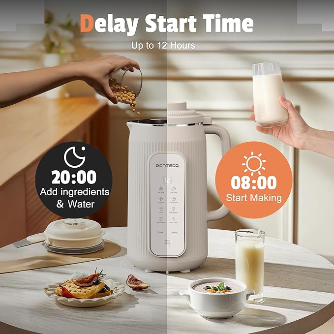 8 in 1 Automatic Nut Milk Maker - 20oz Soy Milk Maker for Homemade Nut MilkOat MilkSoymilkAlmond MilkPlant Based MilkRice PasteJuiceMilk ShakeBoil Water with Auto-Clean &amp Timer