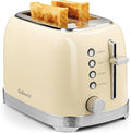 Toaster 2 Slice Retro Stainless Steel with 1.5” Extra Wide Slots Bagel Defrost Reheat Cancel Functions 6 Bread Shade Settings Removable Crumb Tray Cream White