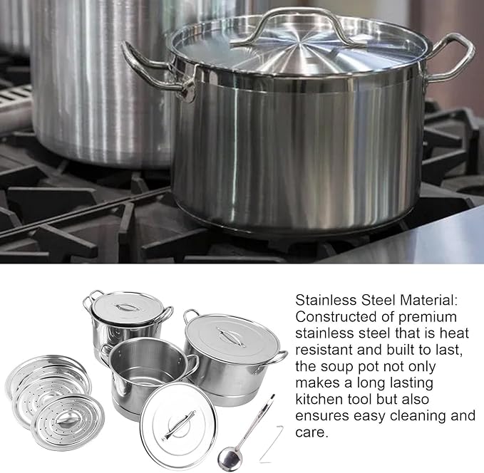 4PCS Stainless Steel Soup Pot Set with 8 Lids Multipurpose Cookware for Cooking Steaming Stir Frying