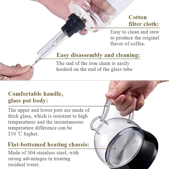 Electric Siphon Coffee Maker Coffee Maker Brewer With Auto Timer &amp 400ml Glass Pot 60s Extraction &amp 2 Power Adjustable Removable Design Vacuum Coffee Machine For Coffee Lover Coffee