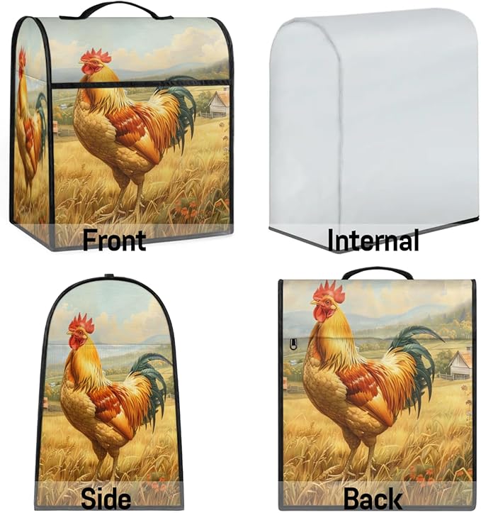 cfpolar Kitchen Aid Mixer Cover Compatible with 6-8 Quarts Rooster Farmhouse Animal Stand Mixer Cover Kitchen Aid Mixers Accessories Appliance Organizer Bag Dust Covers with Zipper Pocket