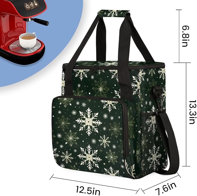 Christmas Snowflake Coffee Maker Carrying Bag Portable Travel Storage Tote Bag Compatible with K-Mini or K-Mini Plus Single Serve Coffee Brewer Carrying Case with Multiple Pockets &amp Shoulder Str