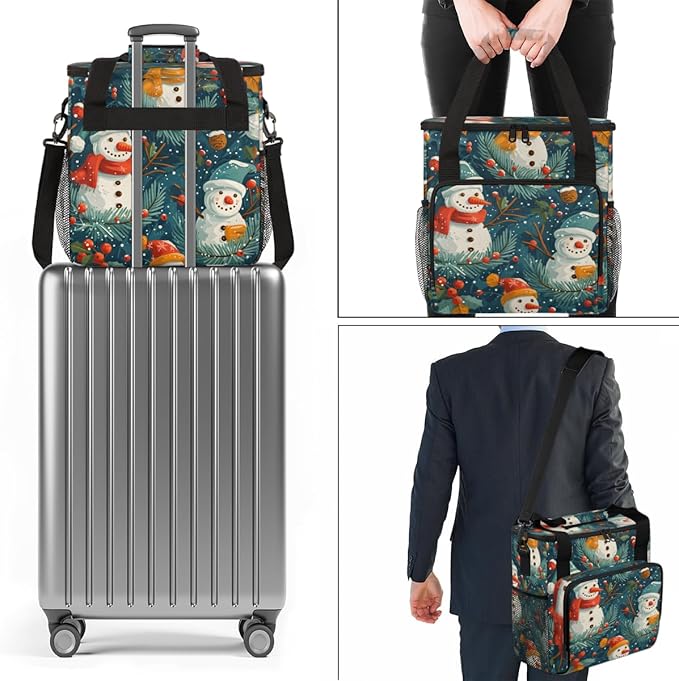 Christmas Snowman Coffee Maker Carrying Bag Cute Snowman Travel Storage Bag Compatible with K-Mini or K-Mini Plus Single Serve Coffee Brewer Carrying Case with Multiple Pockets &amp Shoulder Strap