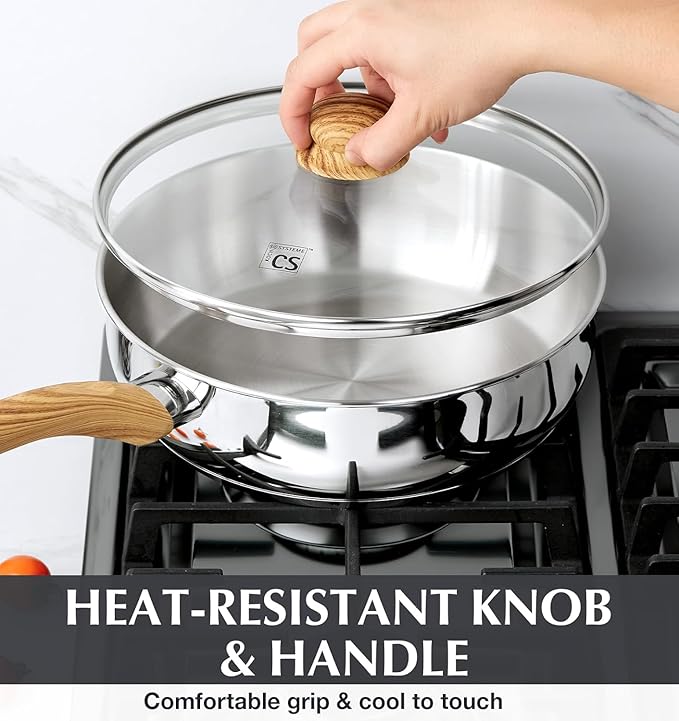 KOCH SYSTEME CS Stainless Steel Pots and Pans Set Professional 18/10 Cookware Set Pots and Pans Set 12PCS with Cool-Touch Bakelite Handles Tri-ply Base Kitchen Cookware Sets Induction Compatible