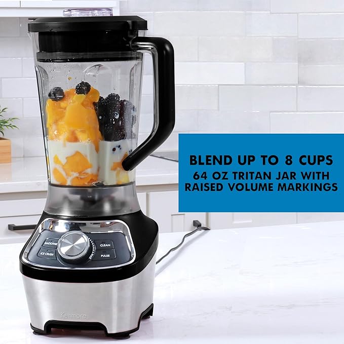 Kenmore Countertop Blender – Electric Mixer for Smoothies Ice Crush &amp Pulse Function Heavy Duty Tritan plastic Pitcher licuadora With 6 Speed Kitchen Appliance Dishwasher-Safe Jar Black