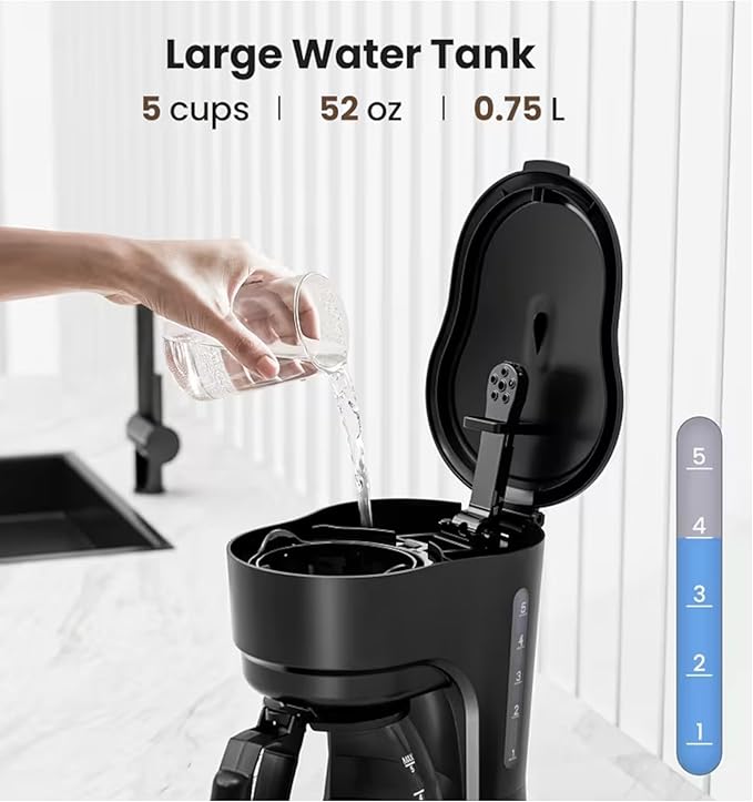 Coffee Maker with Warming Plate Black 2 Hours Keep Warm Function Permanent Filter Glass Carafe Auto Power Off 26 cm Capacity