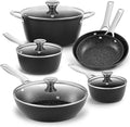 Induction Cookware Nonstick BEZIA Pots and Pans Set for Induction Cooktop Compatible with All Stoves Dishwasher Safe Kitchen Cooking Pan Set with Frying Pans Saucepans &amp Stockpot 10-Piece (Bl