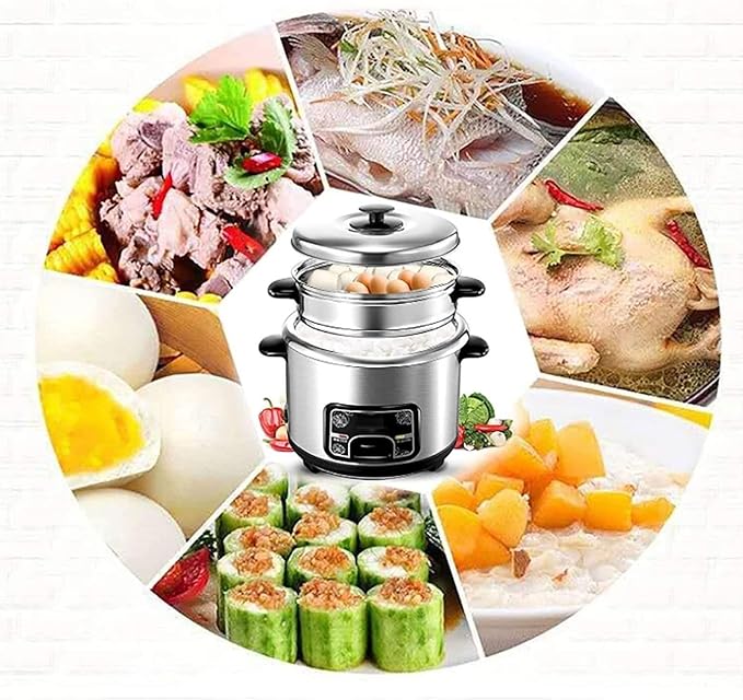 Rice Cooker with Steamer Basket - Rice Cooker Rice Cooker and Steamer-Warm Function (2/3/4/5L) 201 Stainless Steel Liner with Spatula and Measuring Cup for 1-7 People(5L)